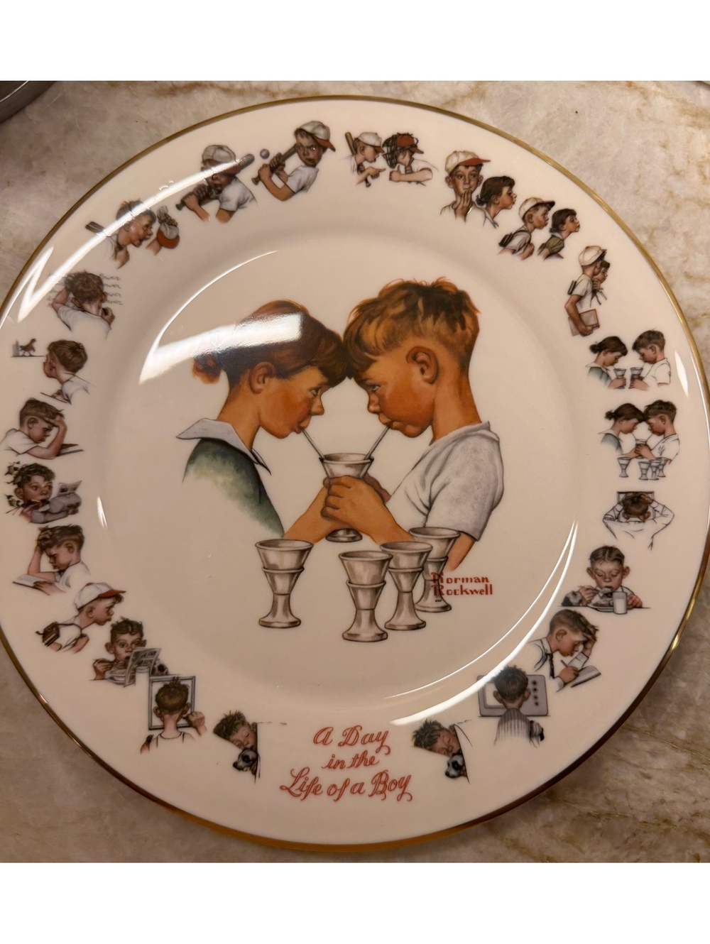 Vintage 1981 Gorham Norman Rockwell "A Day in the Life of a Boy”
